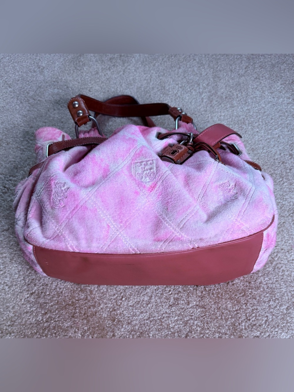 Juicy Couture Pink Shoulder Tote with Brown Leather Trim - Picture 16 of 16